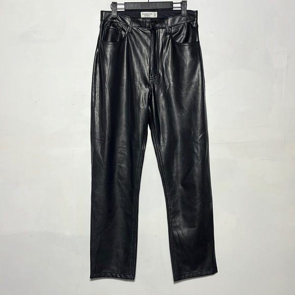 Abercrombie & Fitch Black Vegan Leather 90s Ultra High Rise Straight Leg Pants - Picture 2 of 10